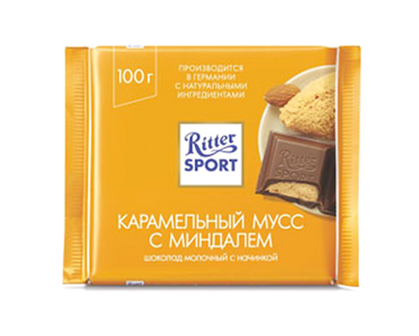 Шоколад RITTER SPORT молочный миндаль с карамелью 100г (З) / интернет-магазин напитков Виноград в Улан-Удэ