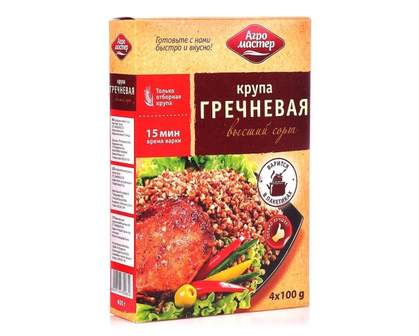 Крупа АГРОМАСТЕР Гречка в пак. 5*80г / интернет-магазин напитков Виноград в Улан-Удэ