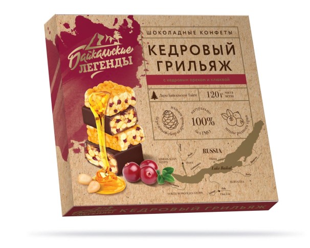 Конфеты Байкальские легенды Кедровый грильяж с клюквой 120г / интернет-магазин напитков Виноград в Улан-Удэ