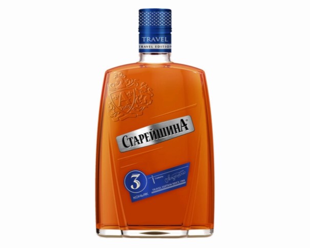 Коньяк России СТАРЕЙШИНА Трэвэл 3 года 500мл фляжка / интернет-магазин напитков Виноград в Улан-Удэ