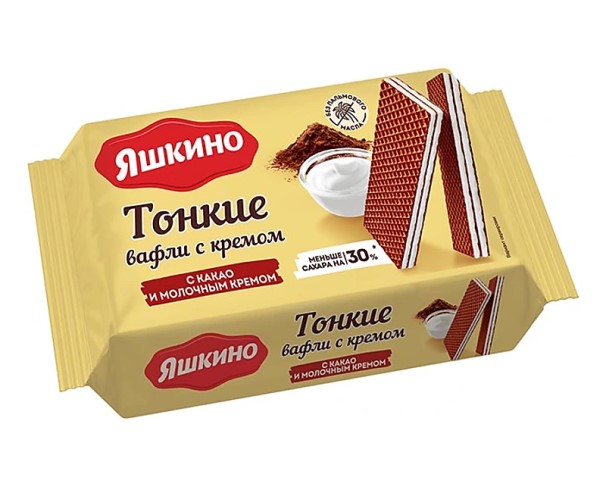Вафли ЯШКИНО тонкие с какао и молоч кремом 144г / интернет-магазин напитков Виноград в Улан-Удэ