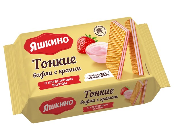 Вафли ЯШКИНО тонкие с клубничным вкусом 144г / интернет-магазин напитков Виноград в Улан-Удэ