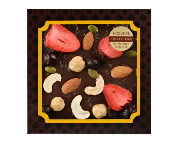 Шоколад ШОКОДЕЛИКА темный Клубника, миндаль, фундук 75г / интернет-магазин напитков Виноград в Улан-Удэ
