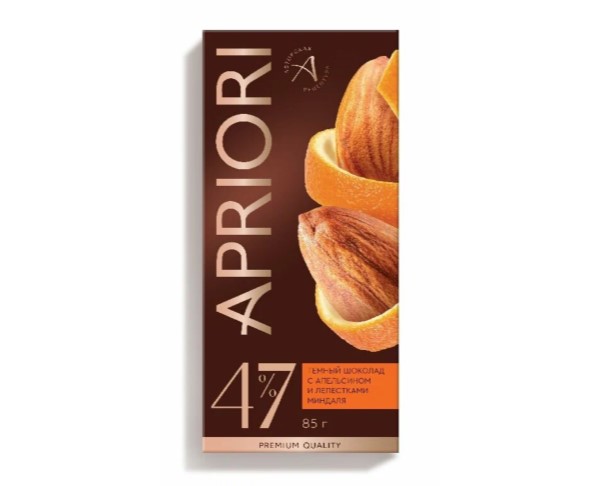 Шоколад АПРИОРИ горький с апельсином и миндалем 85г / интернет-магазин напитков Виноград в Улан-Удэ
