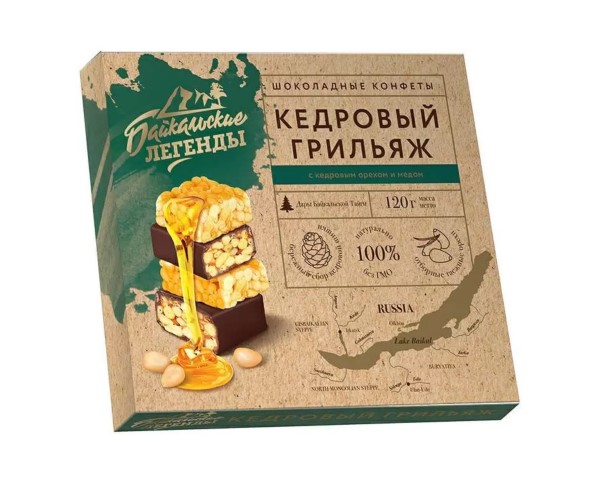Конфеты Байкальские легенды Кедровый грильяж с жимолостью 120г / интернет-магазин напитков Виноград в Улан-Удэ